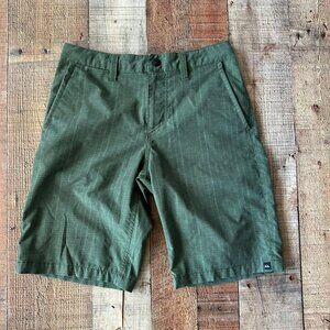Quiksilver Boys Green Board Shorts 26” With Button & Zip Closure